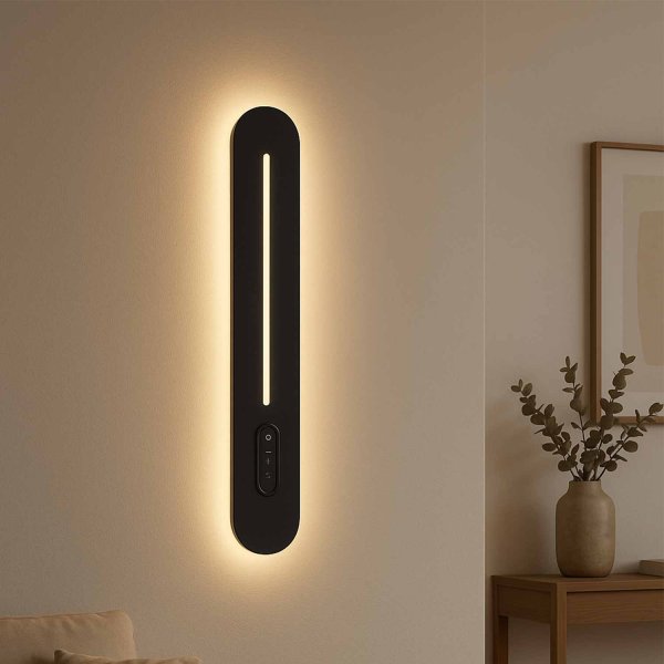 Applique LED tactile Sannix noire 60 cm, applique linéaire longue avec tactile